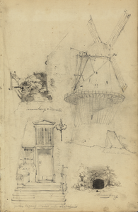 809947 Linksboven: het balkon bij het waakhuisje op het bastion Zonnenburg te Utrecht.Linksonder: een trap van drie ...